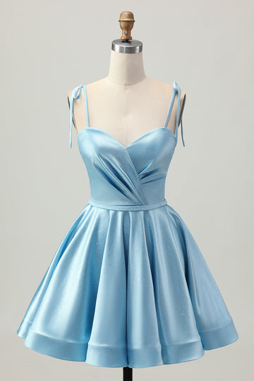 Cute Satin A Line Blue Homecoming Dress